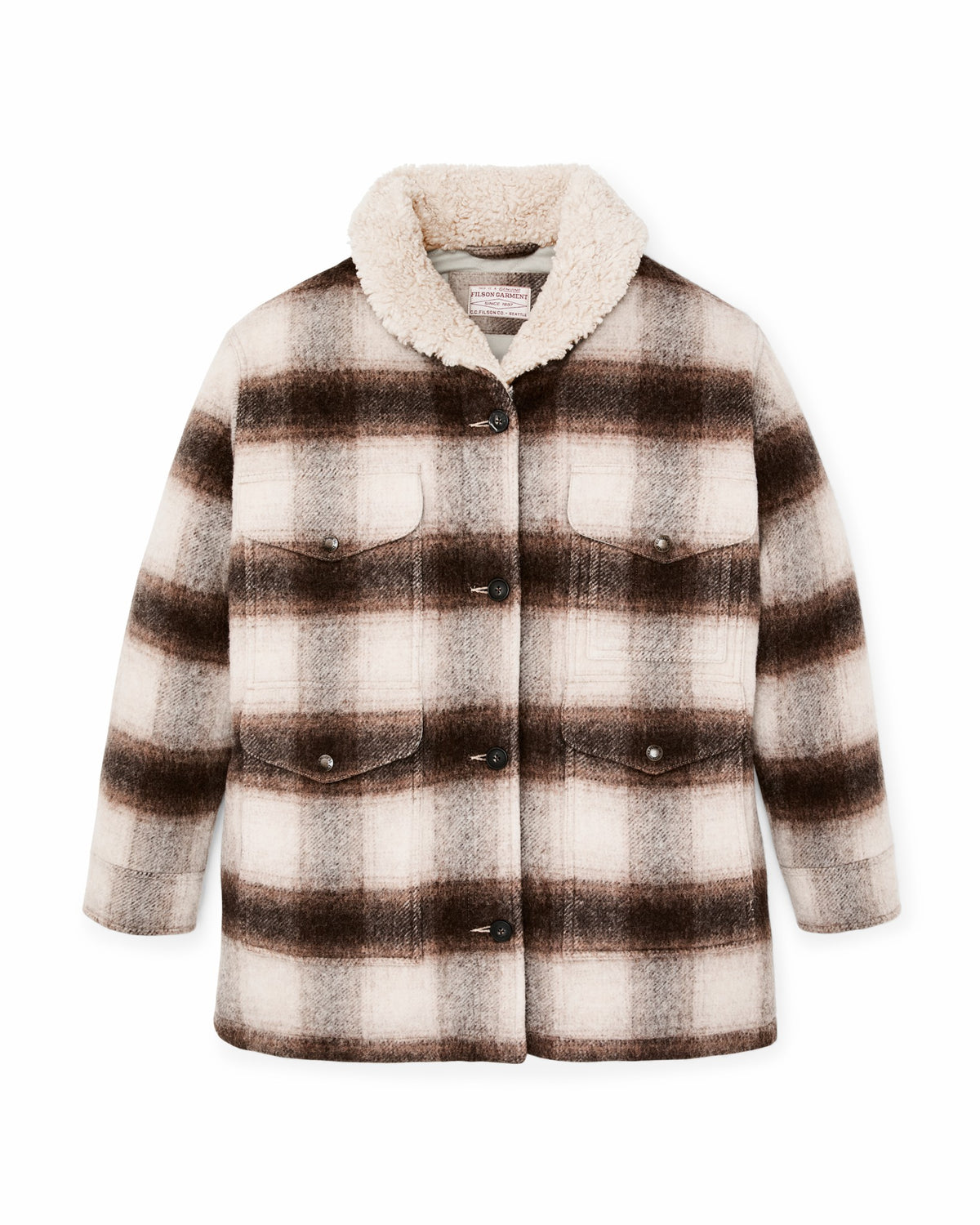 Women Filson Women's Kodiak Shawl Collar Coat - Cream / Brown Shadow Plaid