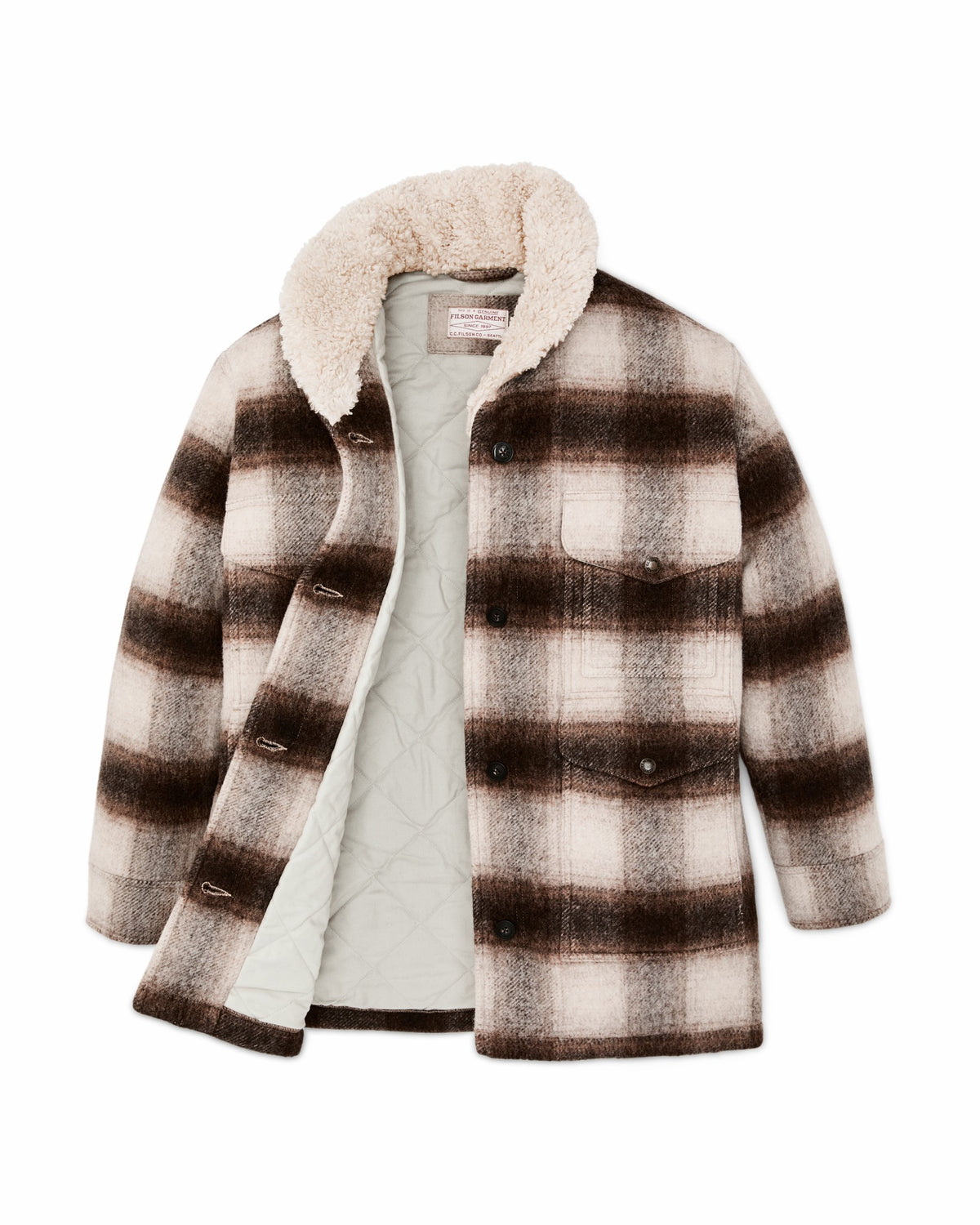 Women Filson Women's Kodiak Shawl Collar Coat - Cream / Brown Shadow Plaid
