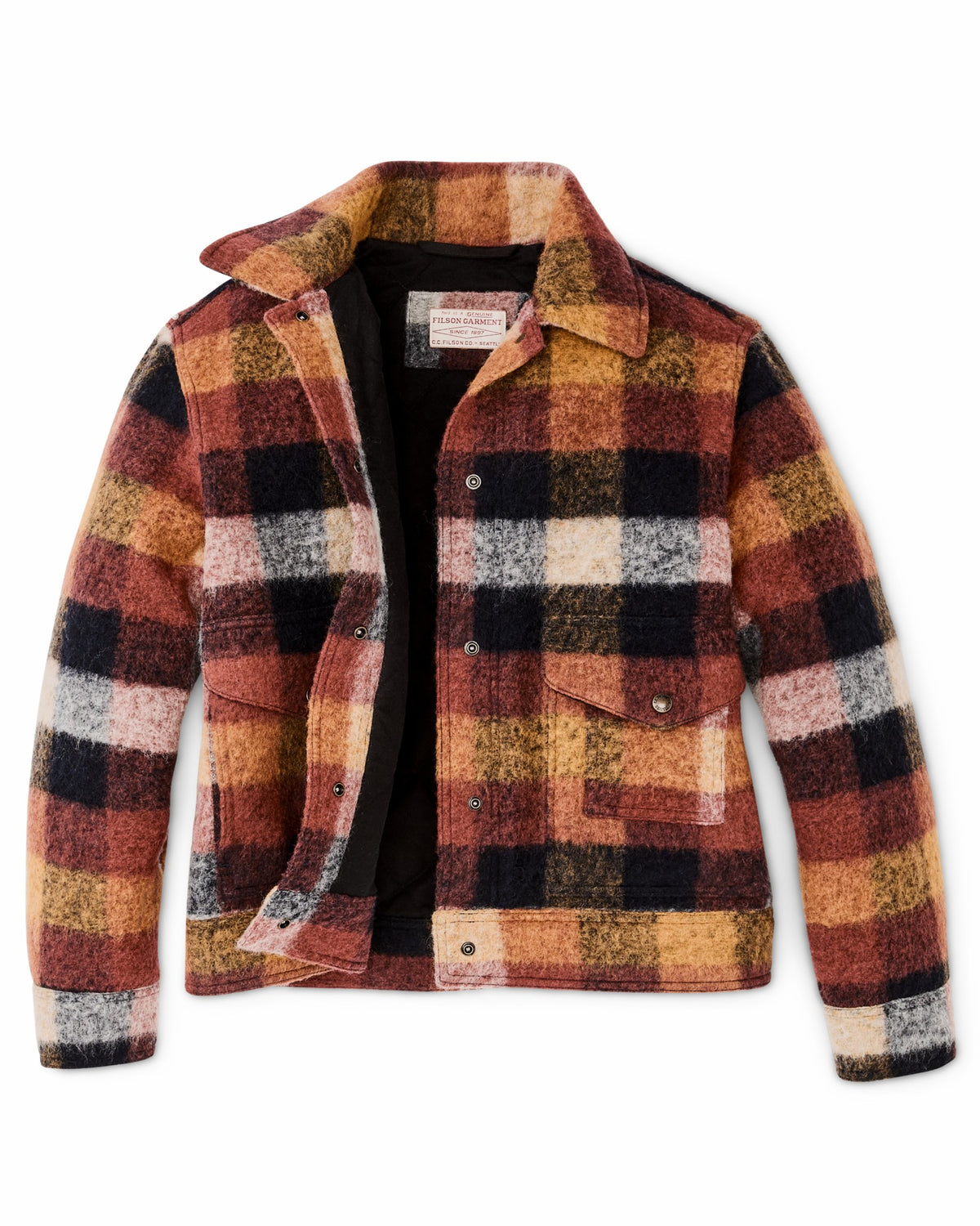 Women Filson Women's Blanket Wool Heritage Jacket - Red / Orange / Black Plaid