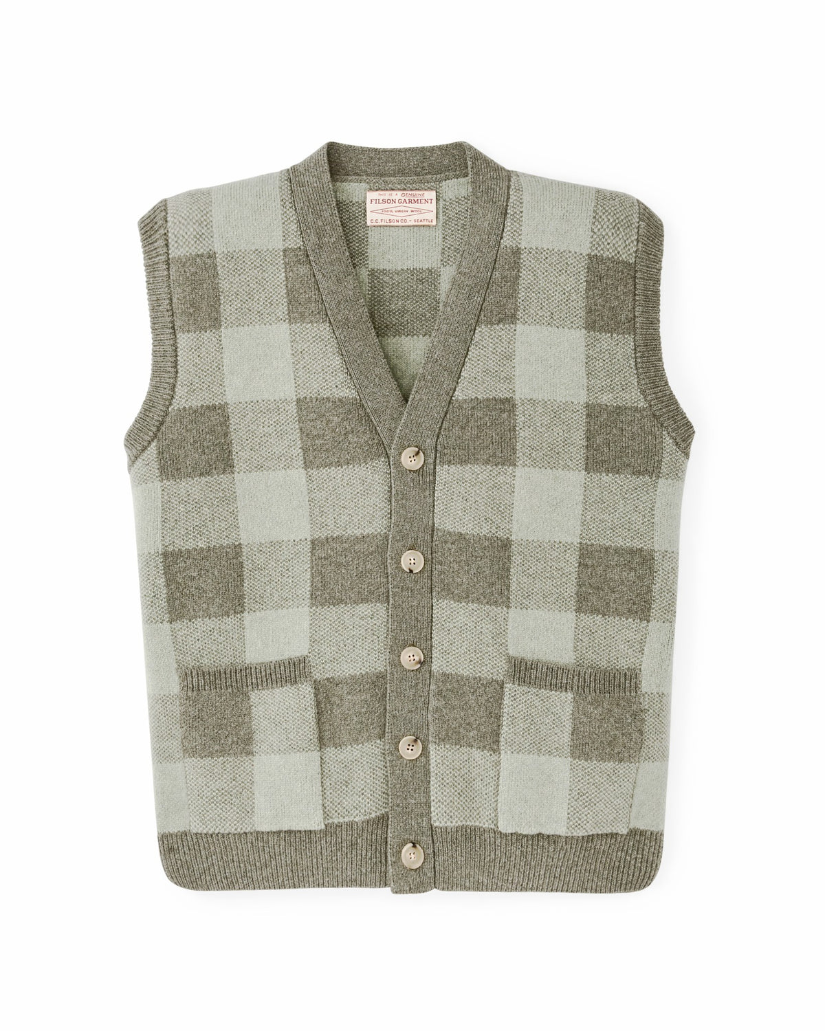 Women Filson Women's Wool Cardigan Vest - Olive Check