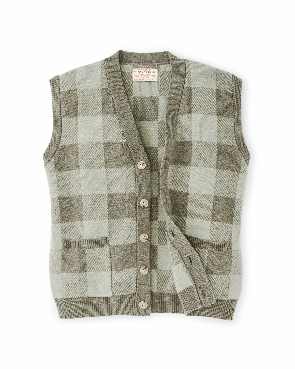 Women Filson Women's Wool Cardigan Vest - Olive Check