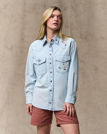 Women Filson Women's Embroidered Western Shirt - Light Indigo