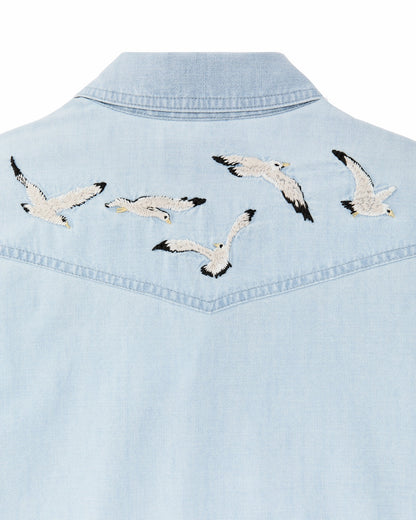 Women Filson Women's Embroidered Western Shirt - Light Indigo