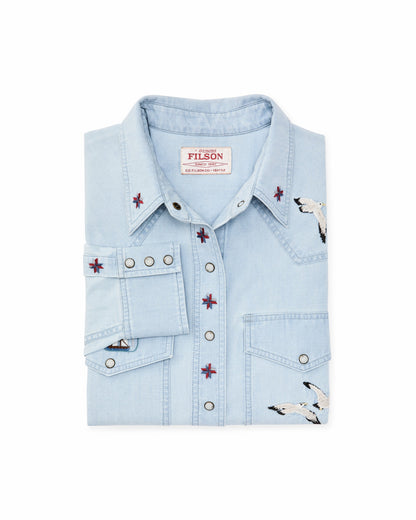 Women Filson Women's Embroidered Western Shirt - Light Indigo