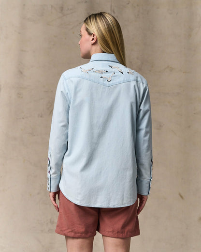 Women Filson Women's Embroidered Western Shirt - Light Indigo