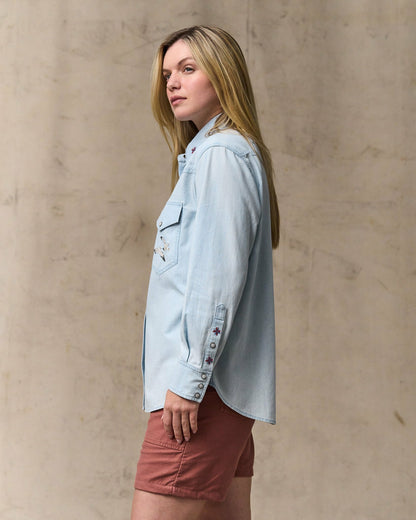 Women Filson Women's Embroidered Western Shirt - Light Indigo