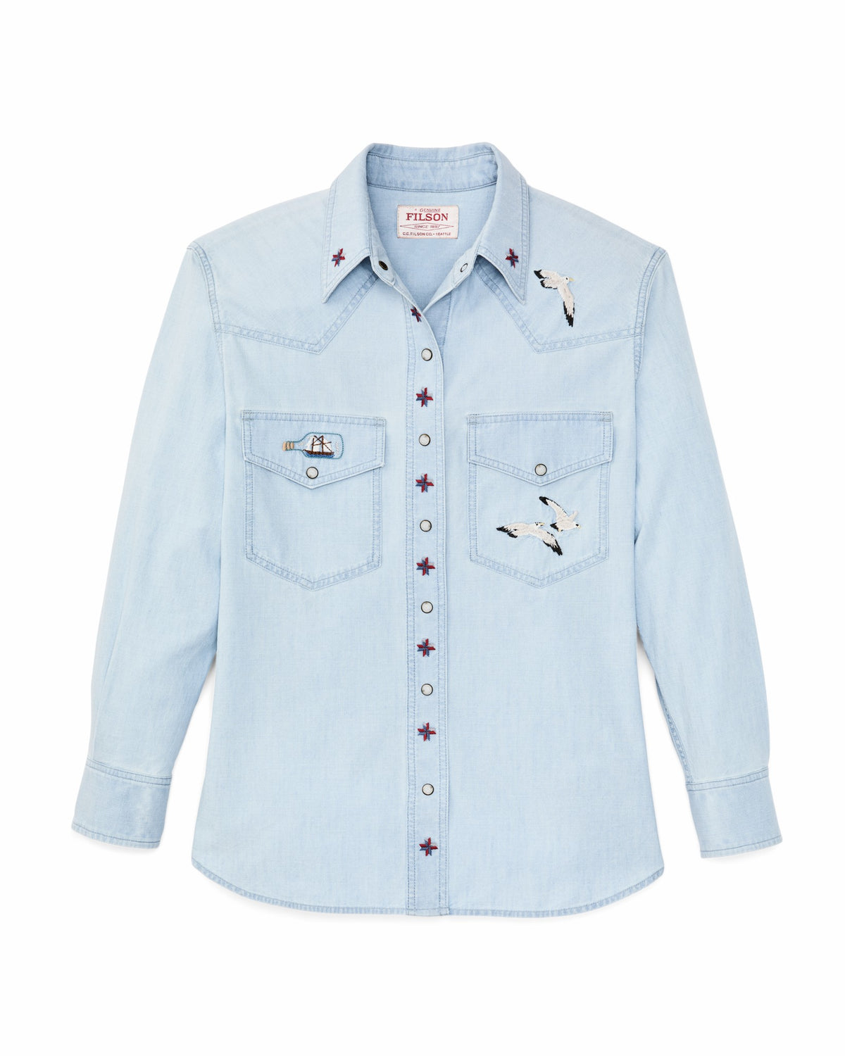 Women Filson Women's Embroidered Western Shirt - Light Indigo