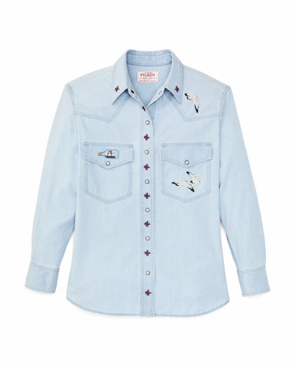 Women Filson Women's Embroidered Western Shirt - Light Indigo