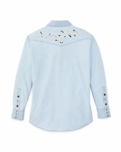 Women Filson Women's Embroidered Western Shirt - Light Indigo