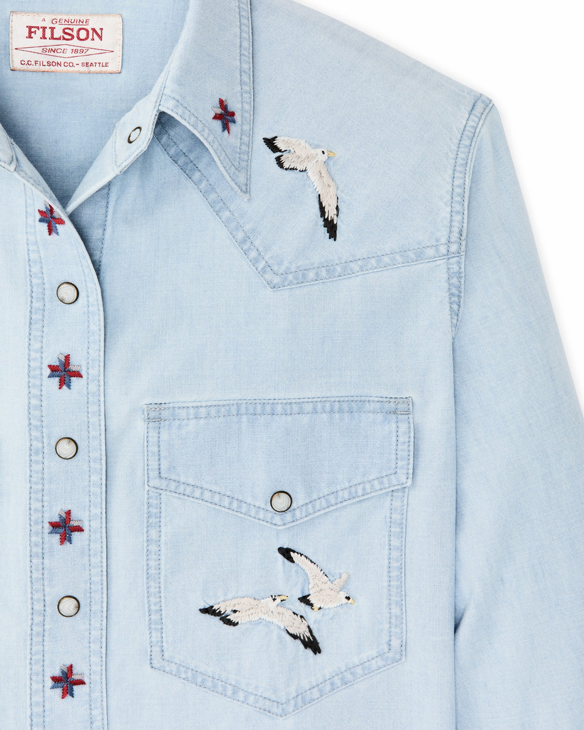 Women Filson Women's Embroidered Western Shirt - Light Indigo