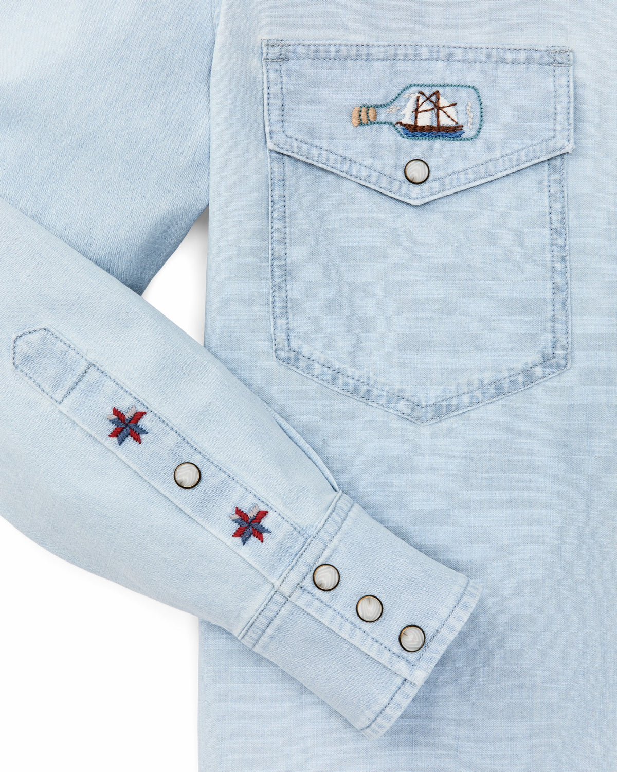 Women Filson Women's Embroidered Western Shirt - Light Indigo