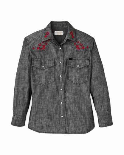 Women Filson Women's Embroidered Western Shirt - Black Chambray / Western