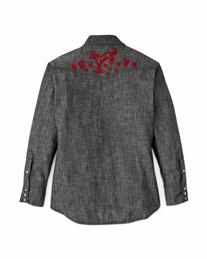 Women Filson Women's Embroidered Western Shirt - Black Chambray / Western
