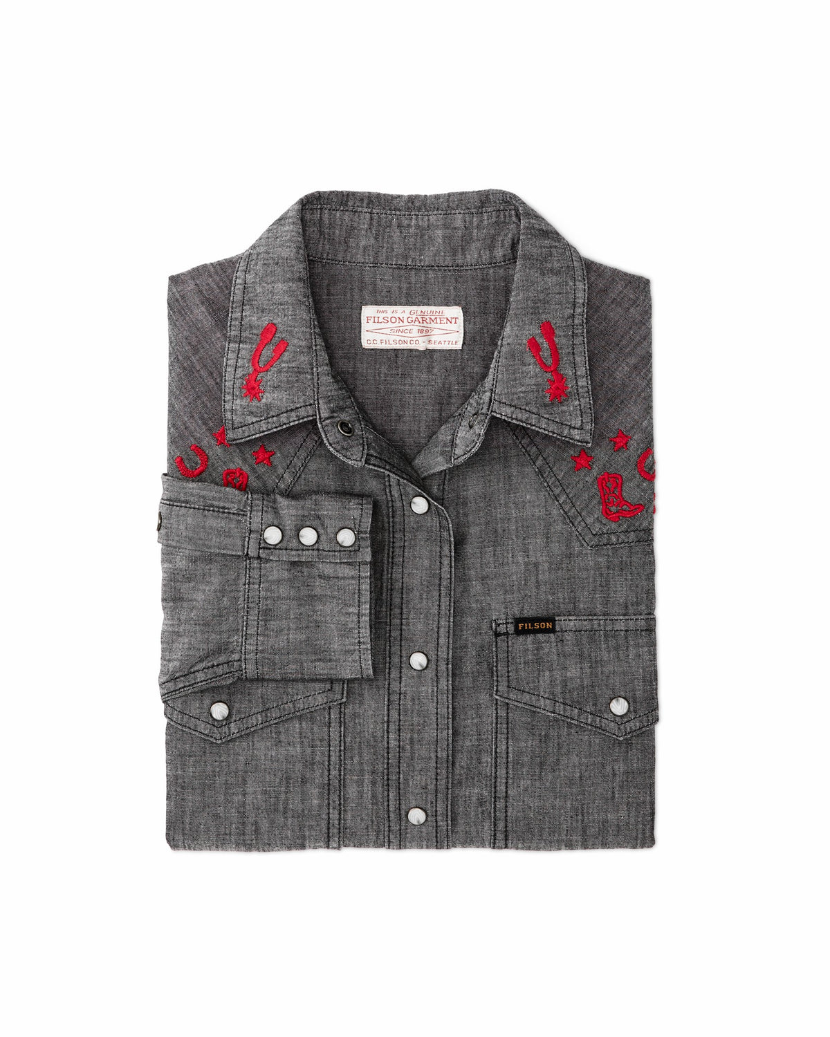 Women Filson Women's Embroidered Western Shirt - Black Chambray / Western
