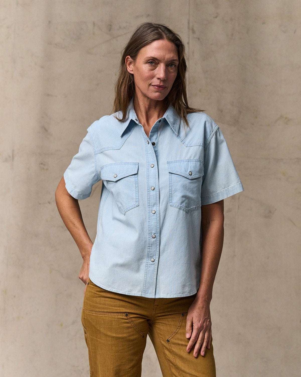 Women Filson Women's Short Sleeve Chambray Western Shirt - Light Indigo