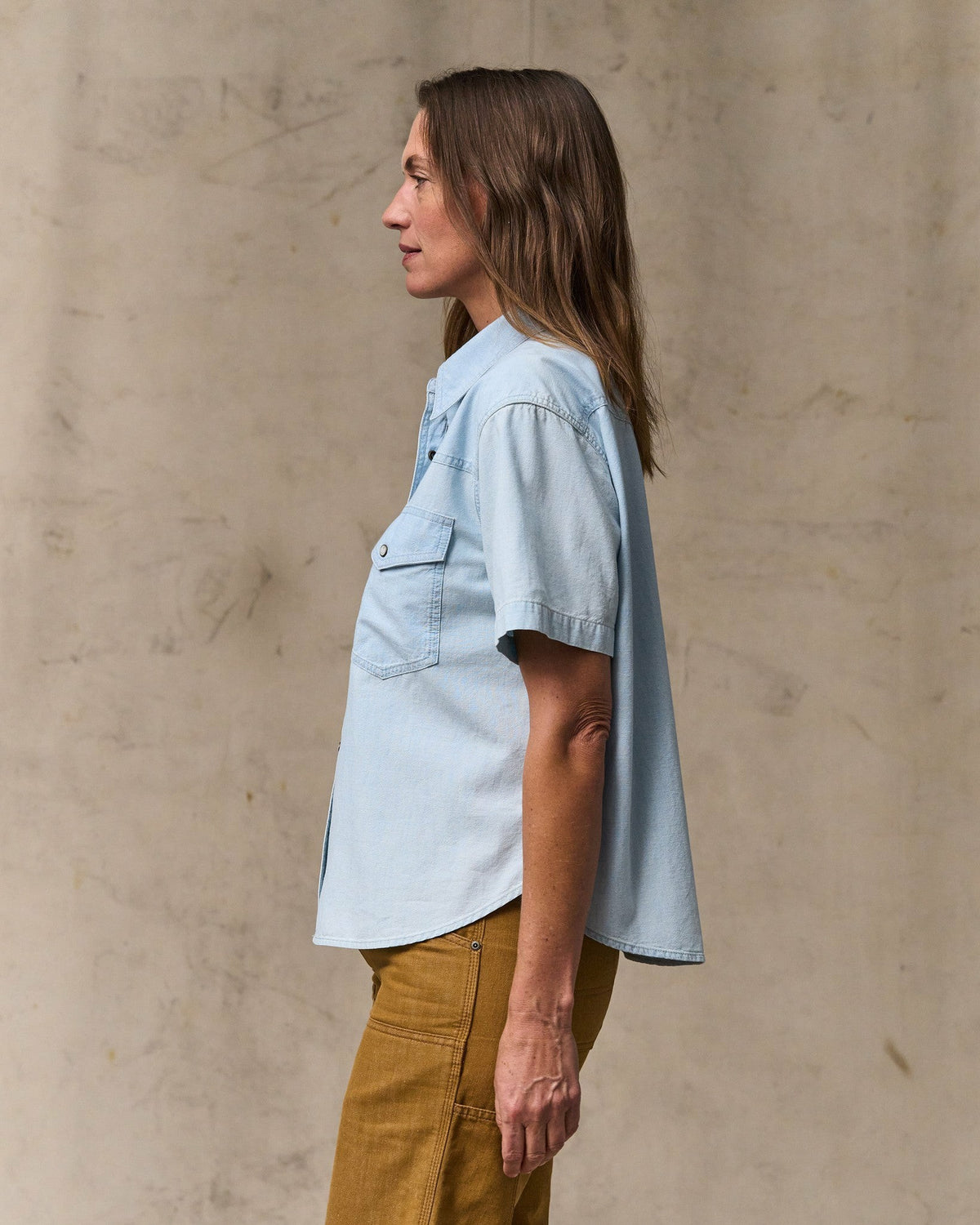Women Filson Women's Short Sleeve Chambray Western Shirt - Light Indigo