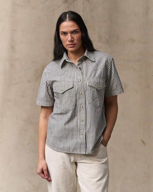 Women Filson Women's Short Sleeve Chambray Western Shirt - Indigo / Natural