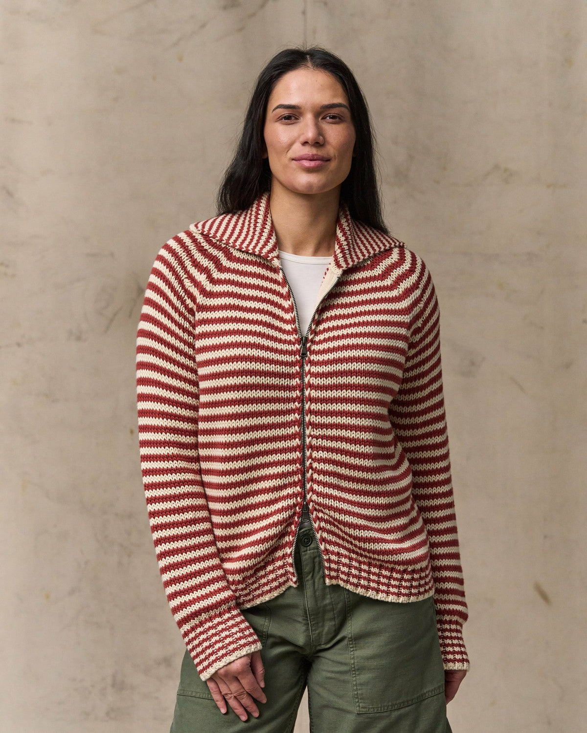 Women Filson Women's Cotton Full-zip Cardigan - Brick / Sand Stripe