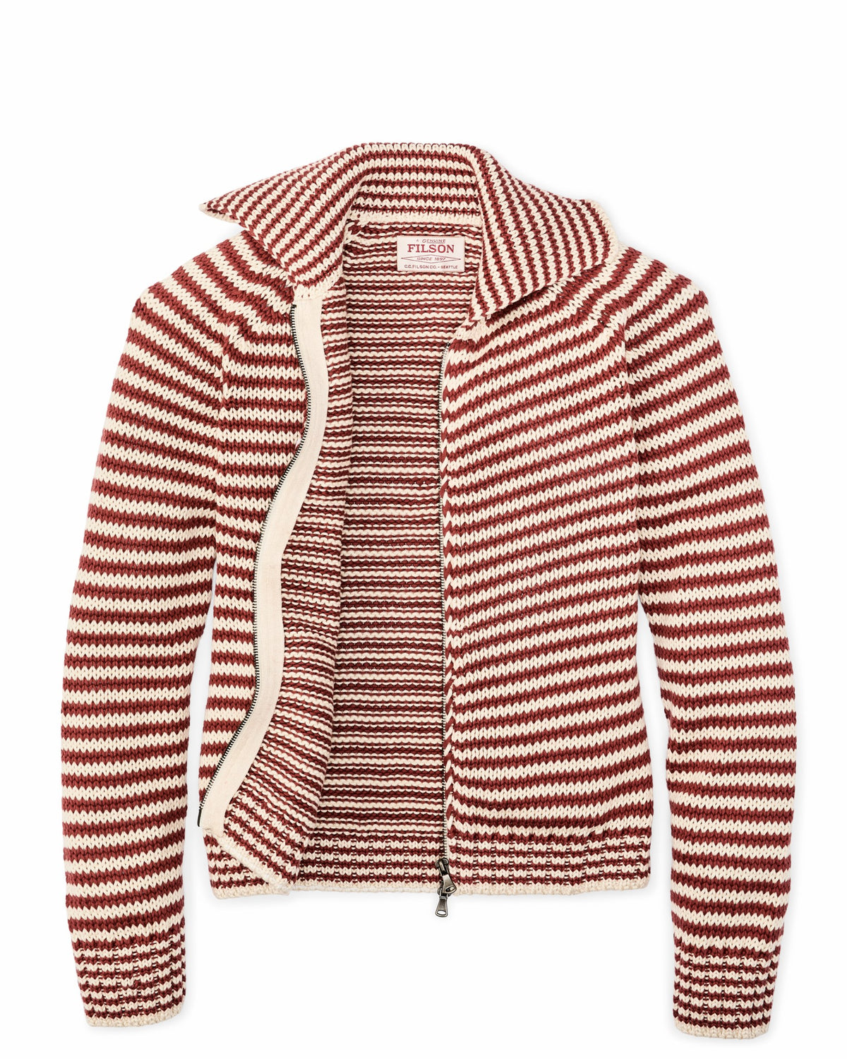 Women Filson Women's Cotton Full-zip Cardigan - Brick / Sand Stripe