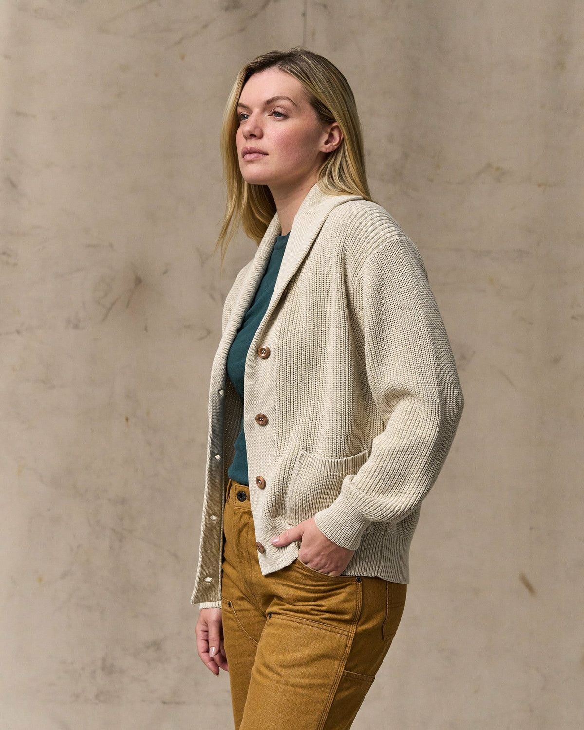 Women Filson Women's Cotton Shawl Neck Cardigan - Natural