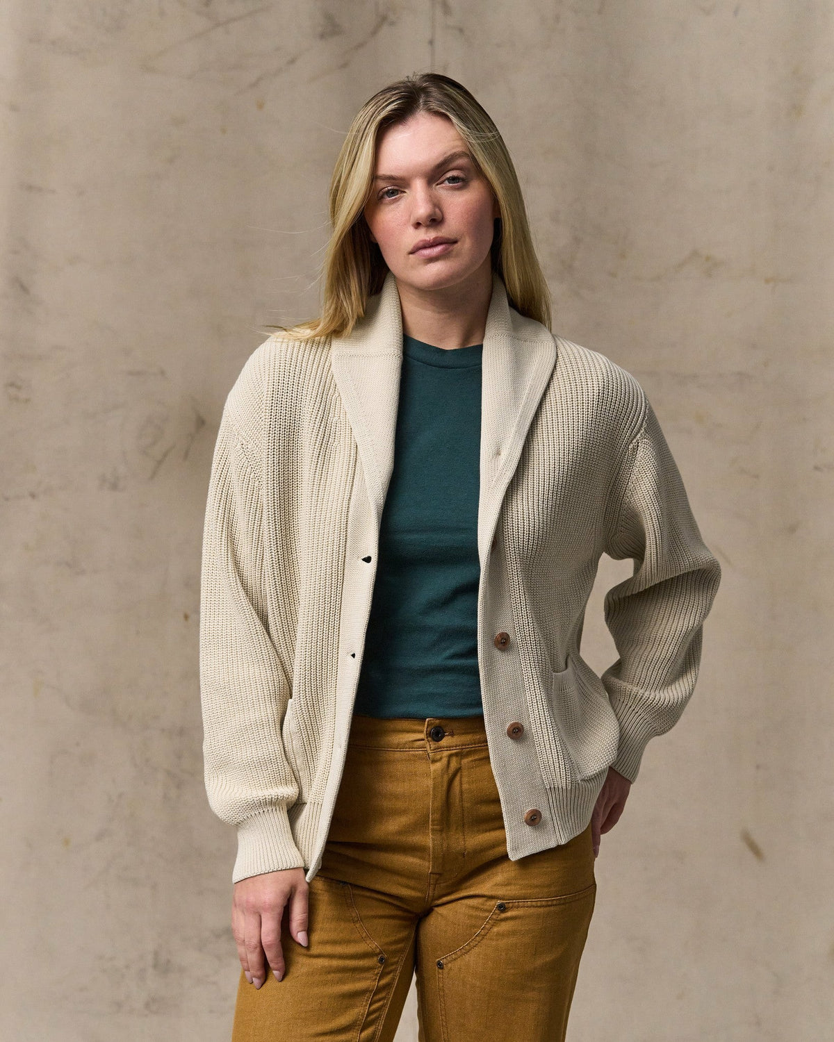 Women Filson Women's Cotton Shawl Neck Cardigan - Natural