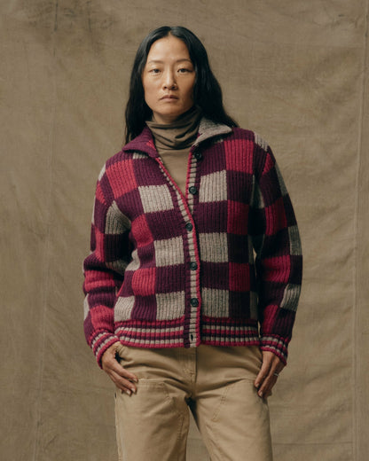 Women Filson Women's Checkered Wool Cardigan - Burgundy / Gray Check
