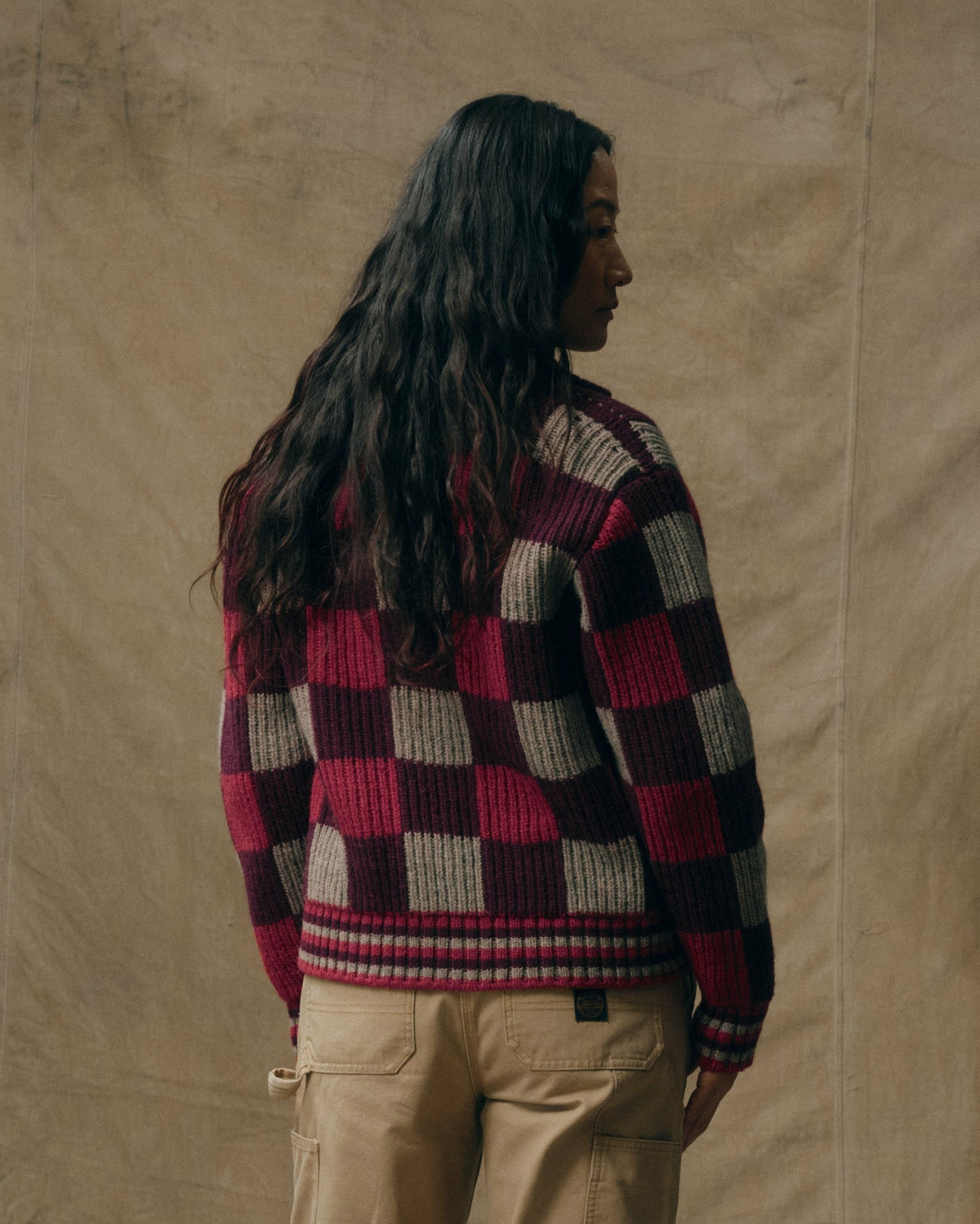 Women Filson Women's Checkered Wool Cardigan - Burgundy / Gray Check