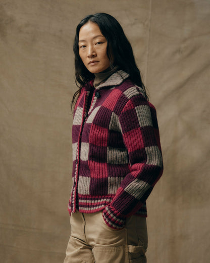 Women Filson Women's Checkered Wool Cardigan - Burgundy / Gray Check