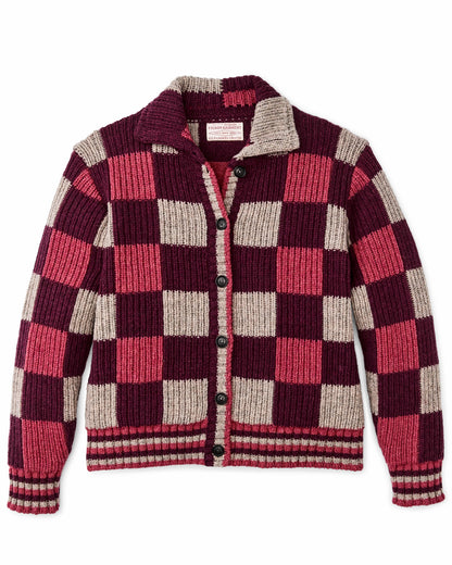 Women Filson Women's Checkered Wool Cardigan - Burgundy / Gray Check