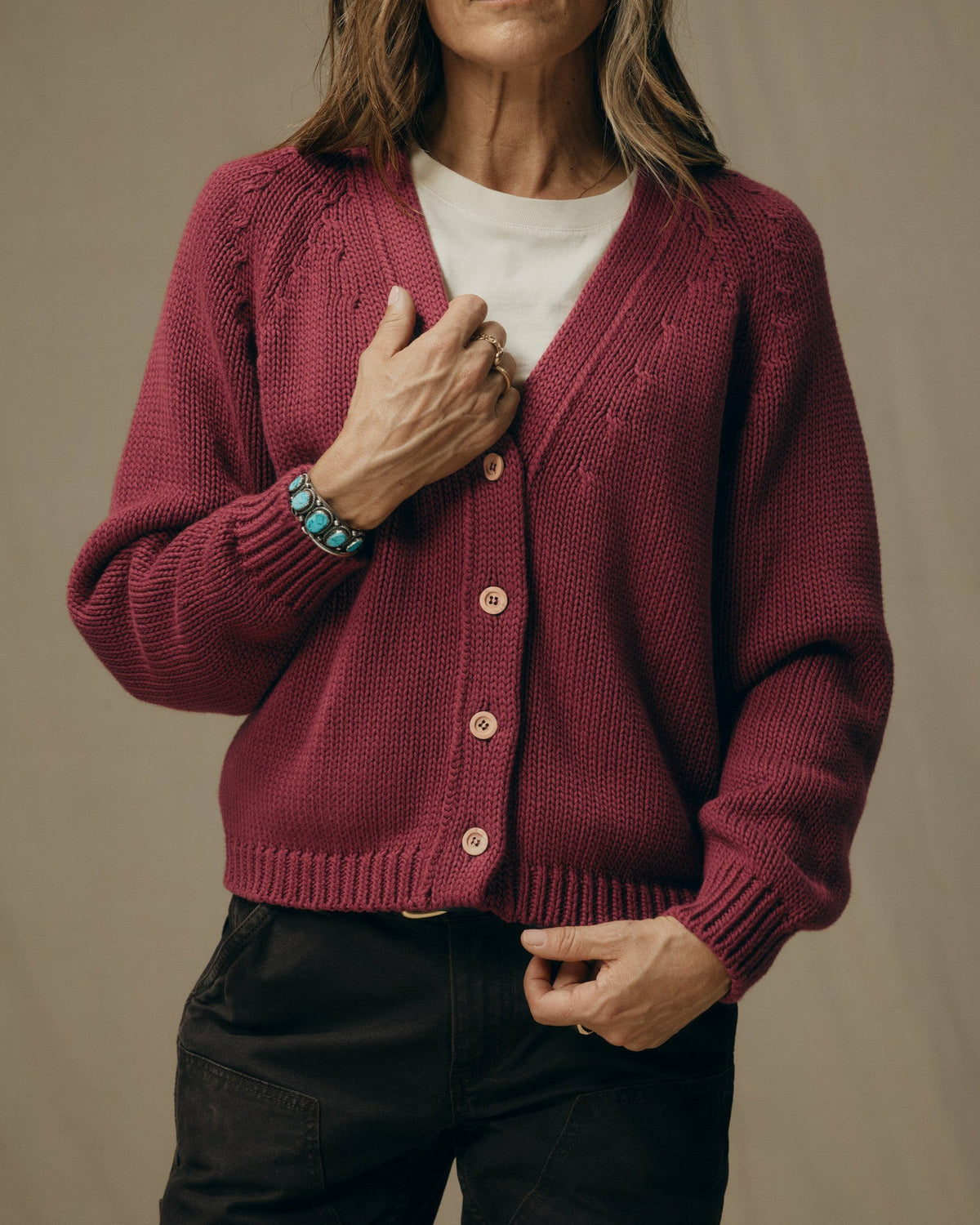 Women Filson Women's Rustic Cotton Cardigan - Burgundy